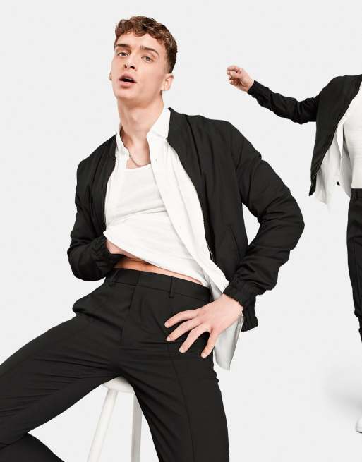 ASOS DESIGN - Elegant bomber-jakke i sort - Del af sæt
