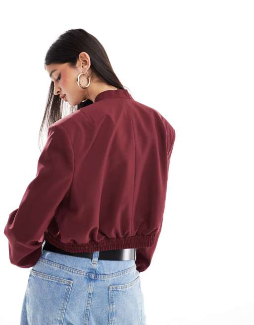 ASOS DESIGN - Elegant bomberjack met sterke schouder in claret, 4 van 4