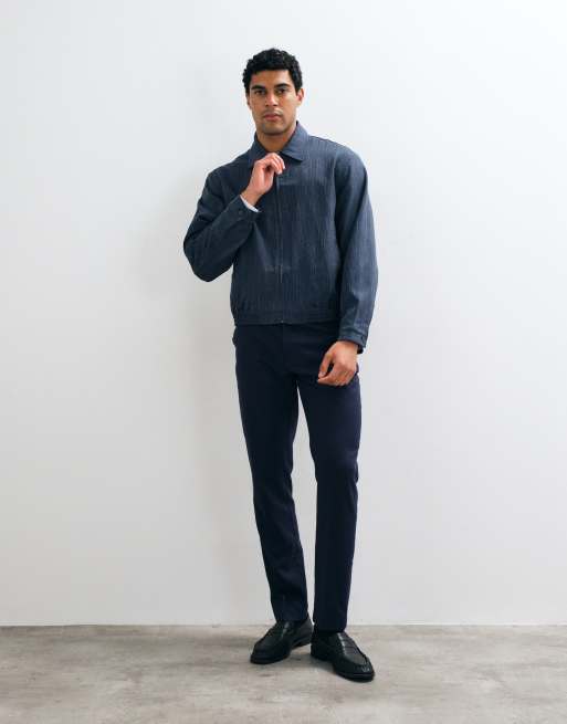 ASOS DESIGN elegant del af sæt Harrington-jakke med ribkant i marineblå, 4 af 5