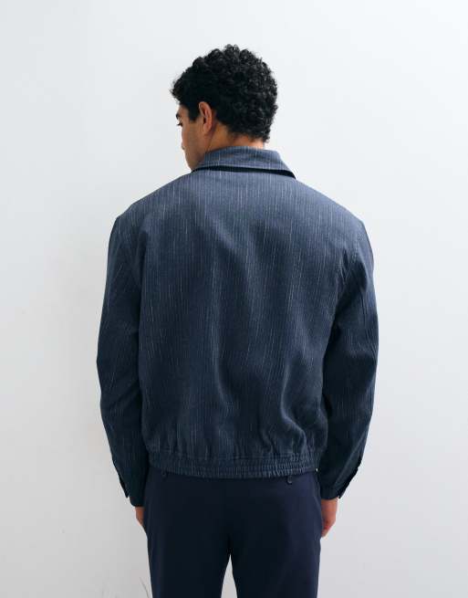 ASOS DESIGN elegant del af sæt Harrington-jakke med ribkant i marineblå, 5 af 5