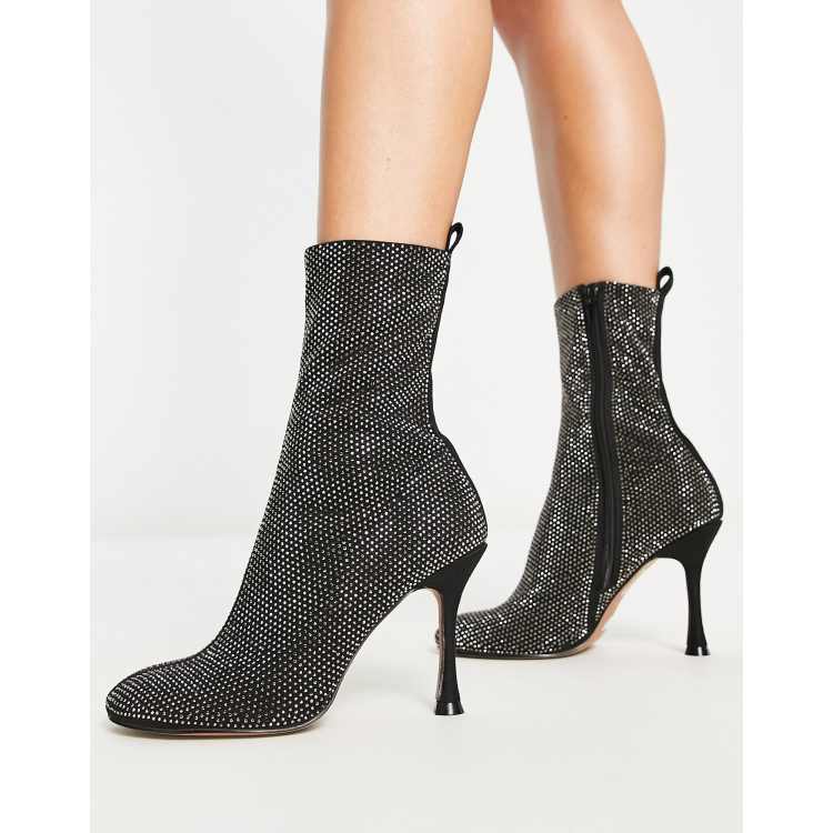 ASOS DESIGN Elegant embellished high-heeled ankle boots in black