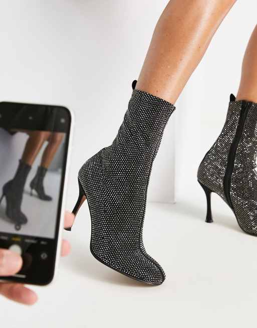 ASOS DESIGN mesh glitter ankle socks in black