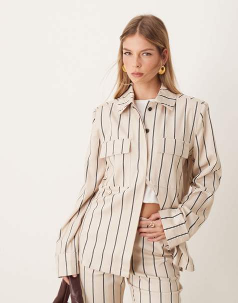 ASOS DESIGN - Elegant gestreept overhemd in stone, deel van co-ord set - view 1