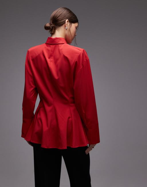 ASOS DESIGN - Elegant getailleerd overhemd met krachtige schouders in rood, 4 van 4