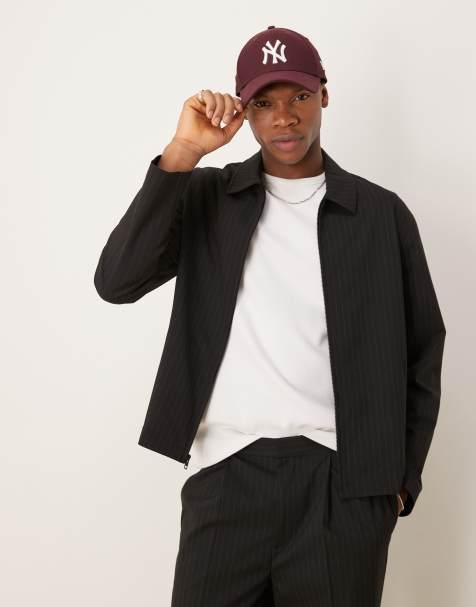 ASOS DESIGN - Elegant Harrington-jakke med nålestriber i sort - Del af sæt - view 1