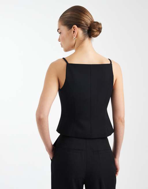 ASOS DESIGN - Elegant hemdje met bandjes en knopen in zwart, 3 van 4