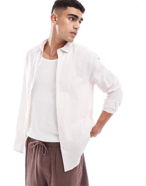 ASOS DESIGN - Elegant hørskjorte med penny-krave i lyserød i regular fit
