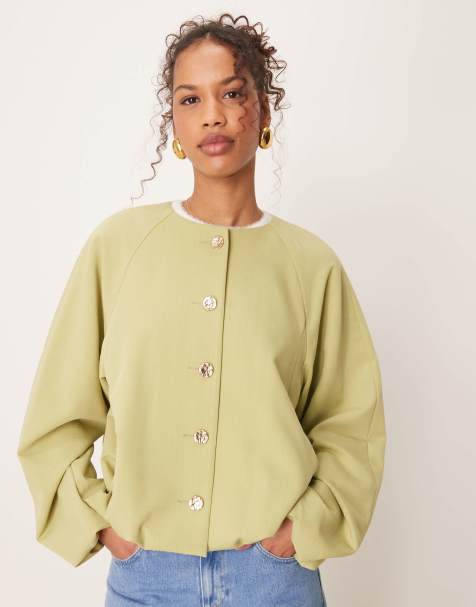 ASOS DESIGN - Elegant jack met pofzoom en gouden knopen in pistache - view 1