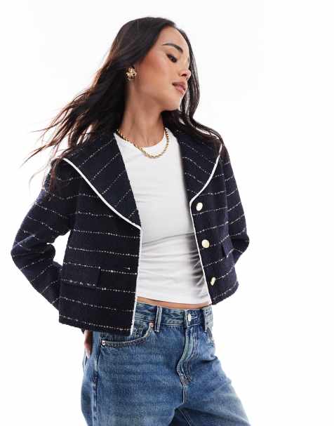 ASOS DESIGN - Elegant jakke i boucle med striber og kontrastdetaljer - view 1
