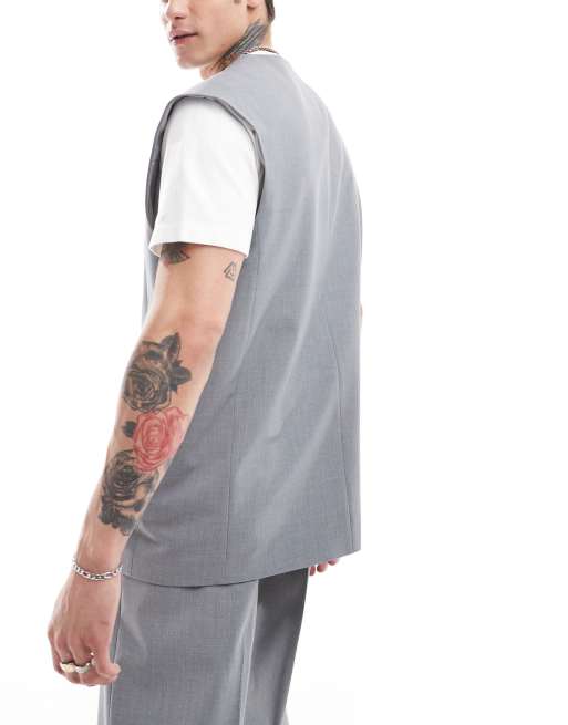 ASOS DESIGN - Elegant longline-jakke uden ærmer i grå i afslappet pasform - Del af sæt , 3 af 5