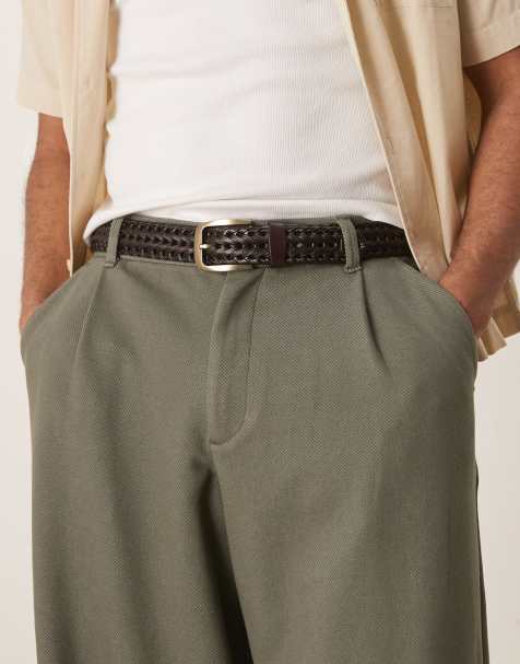 ASOS DESIGN - Elegant mørkebrun vævet læderbælte med guldspænde - view 1