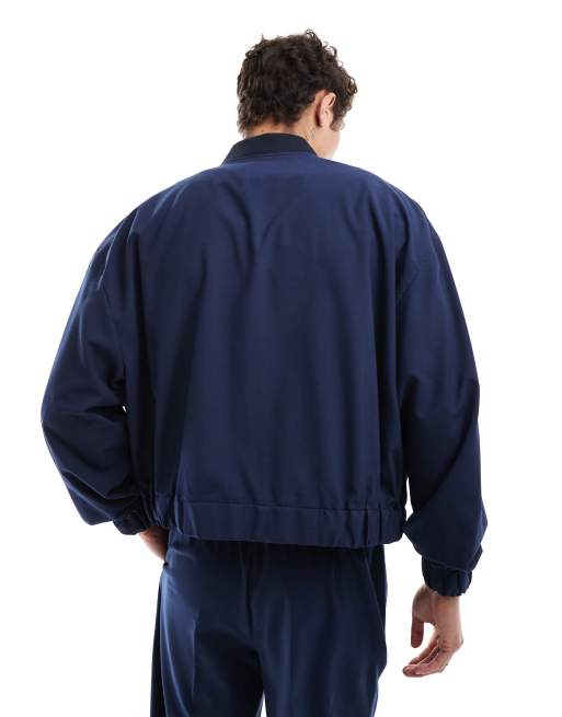 ASOS DESIGN - Elegant og marineblå bomber-jakke med knapper - Del af sæt, 2 af 5