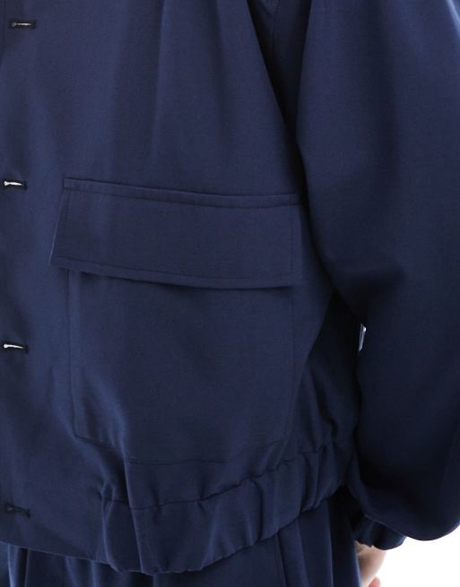 ASOS DESIGN - Elegant og marineblå bomber-jakke med knapper - Del af sæt, 5 af 5