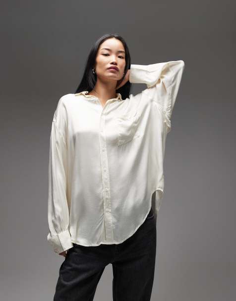 ASOS DESIGN - Elegant overhemd van satijnen keperstof in ecru - view 1