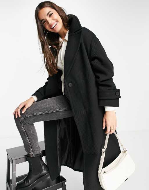 ASOS DESIGN - Elegant oversized maxi-frakke i sort twill