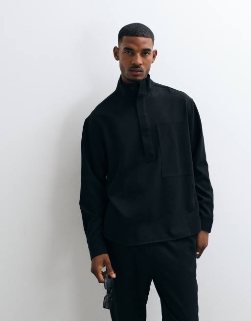ASOS DESIGN elegant oversized skjorte med ståkrave i sort, 1 af 5