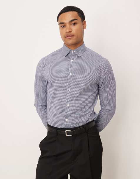 ASOS DESIGN - Elegant skjorte i slim fit med marineblåt tern - view 1