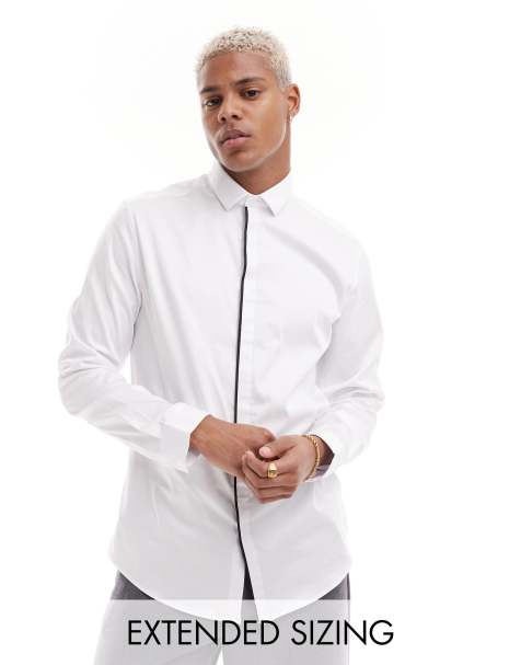 ASOS DESIGN - Elegant slim-skjorte i hvid med sort kantdetalje - view 1