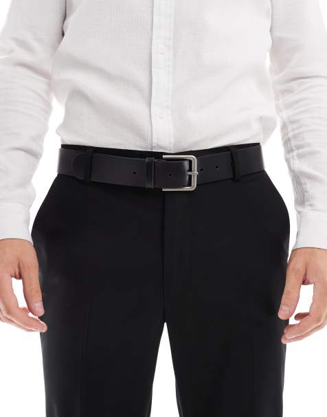 ASOS DESIGN - Elegant sort læderbælte med spænde i poleret sølvfarve - view 1
