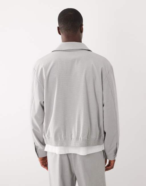 ASOS DESIGN elegant sæt med oversized Harrington-jakke i lysegrå seersucker, 3 af 5