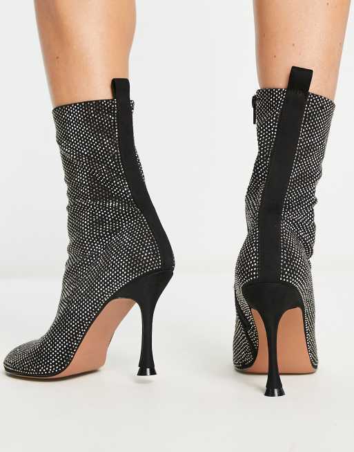 ASOS DESIGN - Elegant - Stivaletti alla caviglia neri decorati con tacco alto, 2 di 4