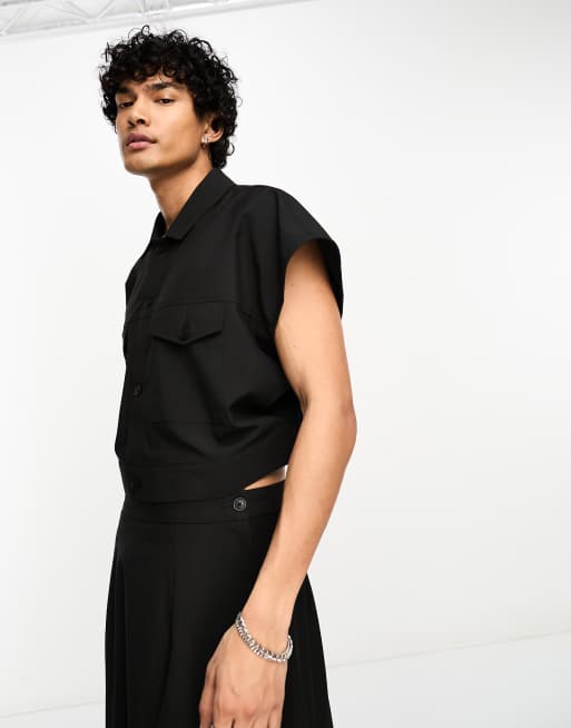 ASOS DESIGN - Elegant trucker-jakke uden ærmer i sort - Del af sæt