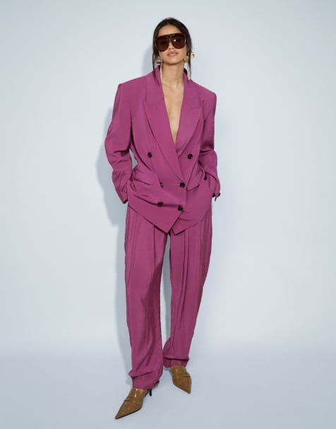 ASOS DESIGN - Elegant zacht double breasted pak in paars - view 1