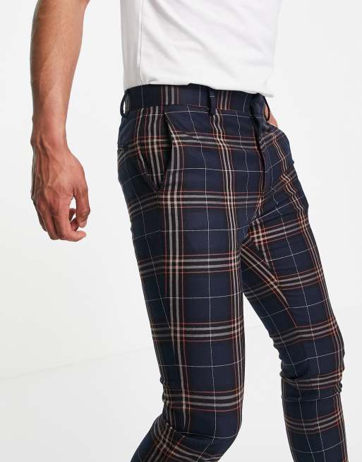 ASOS DESIGN - Elegante, ankellange skinny-bukser i marineblå skotsktern, 3 af 4