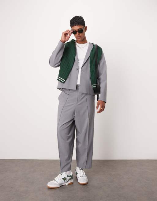 ASOS DESIGN – Elegante Anzughose in Grau mit lockerem, abgerundetem Beinschnitt