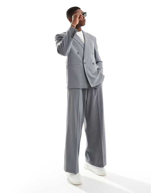 ASOS DESIGN – Elegante Anzughose in Grau mit weitem Bein und Bundfalten vorne
