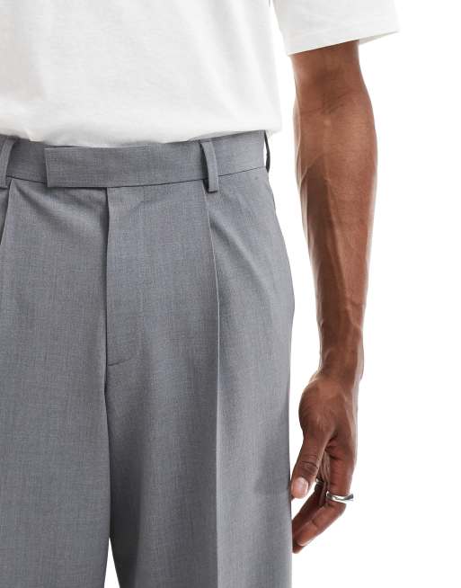 ASOS DESIGN – Elegante Anzughose in Grau mit weitem Bein und Bundfalten vorne, 4 von 5