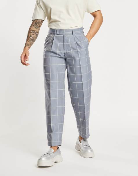 ASOS DESIGN - Elegante ballonbukser med blå vinduestern i hørblanding - view 1