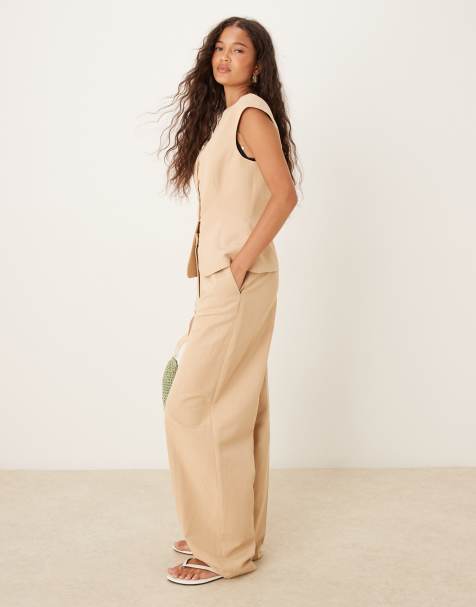 ASOS DESIGN – Elegante Barrel-Hose aus Leinenmix in Neutral - view 1