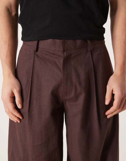 ASOS DESIGN – Elegante Barrel-Hose in Braun mit Leinenanteil, 4 von 5