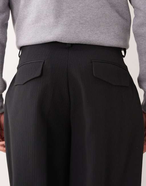 ASOS DESIGN – Elegante Barrel-Hose in Schwarz mit Rippstruktur, 4 von 5