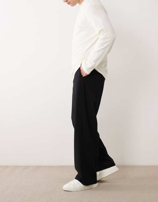 ASOS DESIGN – Elegante, bequeme Stretch-Hose aus Twill in Schwarz mit elastischem Bund und weitem Bein, 3 von 5
