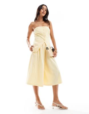 ASOS DESIGN - Elegante Bermuda-Shorts in Buttermlichgelb mit weitem Bein