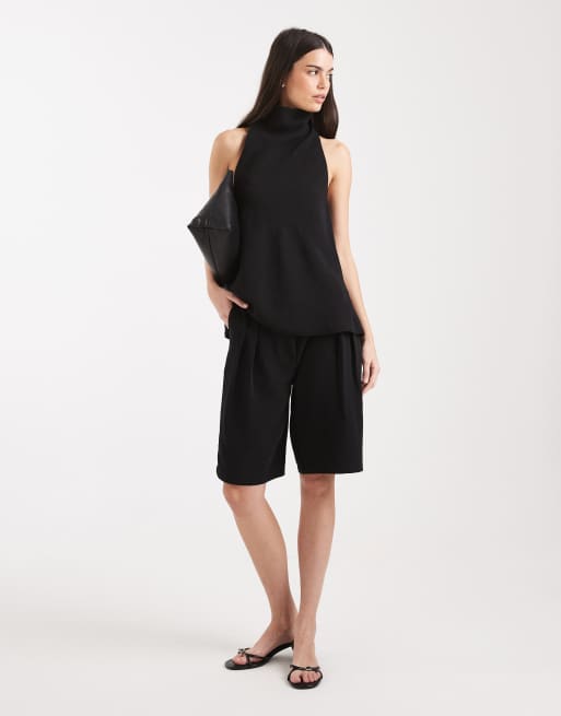 ASOS DESIGN - Elegante bermudashorts met lange pasvorm in zwart, deel van co-ord set, 2 van 4