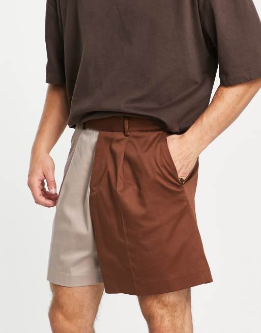 ASOS DESIGN – Elegante Bermudashorts mit gespleißtem Design in Brauntönen, 4 von 4