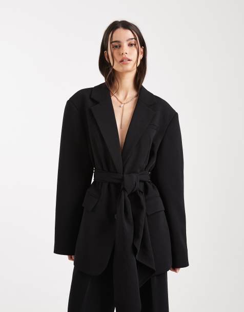 ASOS DESIGN - Elegante blazer met sjerp als sjaal of strikceintuur te dragen in zwart, deel van co-ord set - view 1