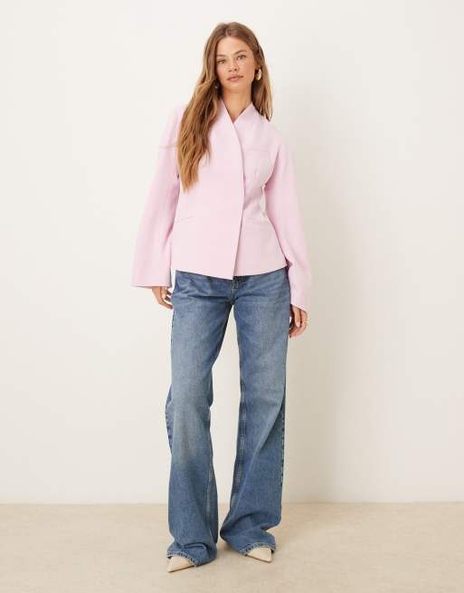 ASOS DESIGN - Elegante blazer zonder kraagje met cocoonmouwen in roze, 2 van 4