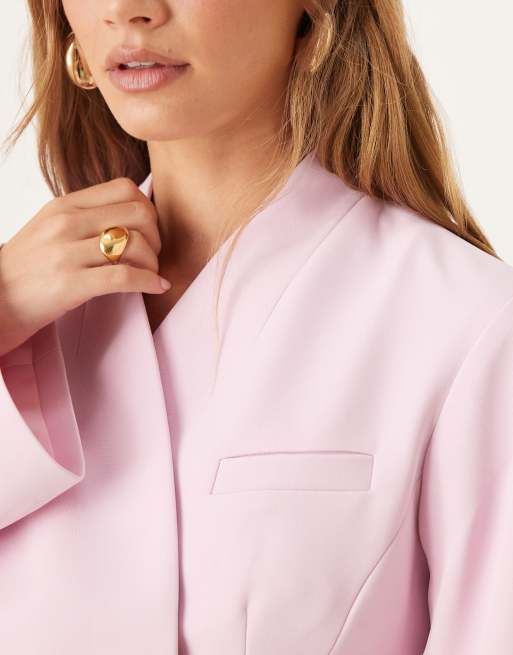 ASOS DESIGN - Elegante blazer zonder kraagje met cocoonmouwen in roze, 4 van 4