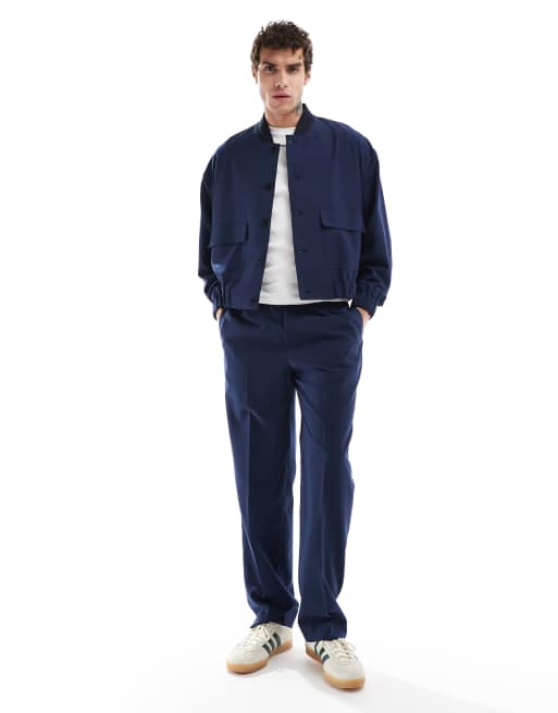 ASOS DESIGN – Elegante Bomberjacke in Marineblau mit durchgehender Knopfleiste, Kombiteil, 3 von 5