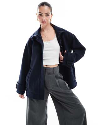 ASOS DESIGN - Elegante Bomberjacke in Marineblau mit Stehkragen