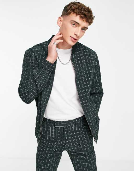 ASOS DESIGN – Elegante Bomberjacke mit Gitterkaros in Tannengrün, Kombiteil