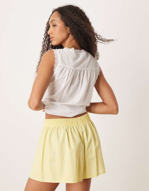 ASOS DESIGN - Elegante boxershort met elastische taille van linnenmix in citroengeel, 4 van 5