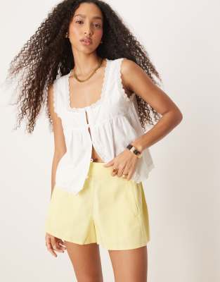 ASOS DESIGN - Elegante Boxershorts mit Leinenanteil in Zitronengelb mit elastischem Bund