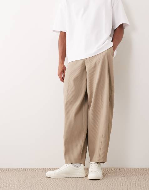 ASOS DESIGN - Elegante broek met ballonpijpen en geribbelde textuur in stone - view 1