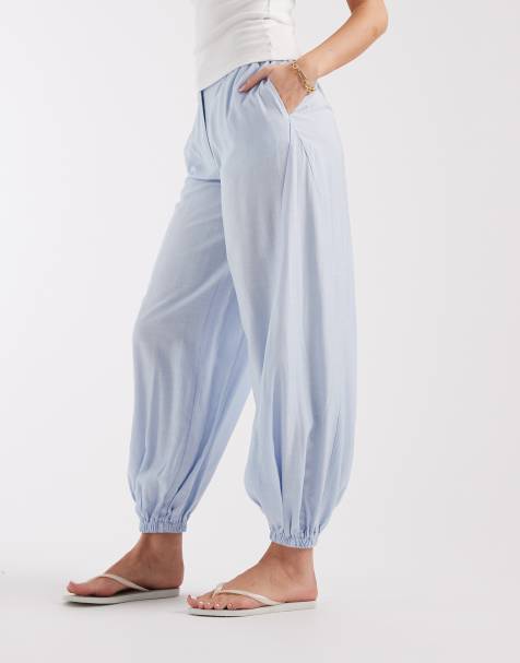 ASOS DESIGN - Elegante broek met ballonpijpen en gestrikte zoom van kreukelstof in lichtblauw - view 1