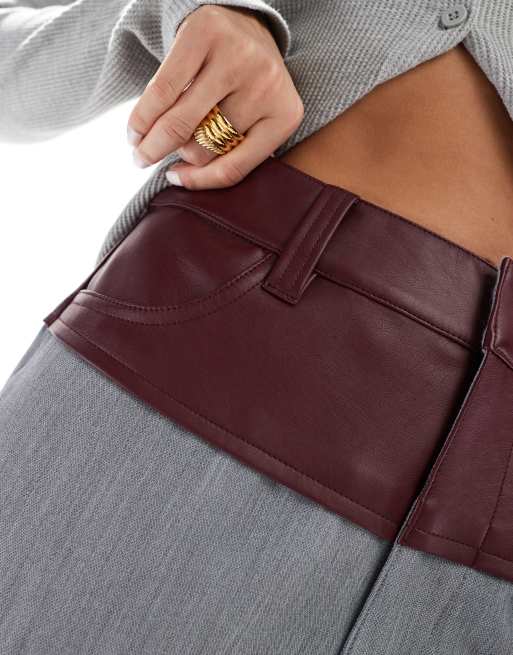 ASOS DESIGN - Elegante broek met contrasterend paneel van imitatieleer in grijs, 2 van 5